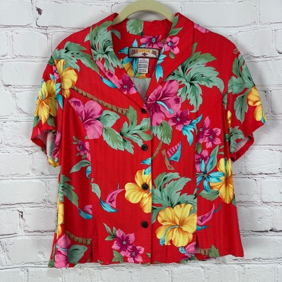 Vintage Caribbean Joe Women’s Hawaiian Shirts L Floral Aloha Tropical Vacation - Picture 2 of 12